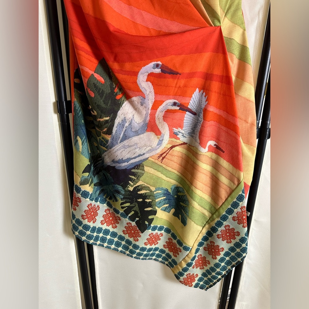 Anthropologie Eva Franco Bird Dress Vibrant Silky Ruched ✨ - Picture 5 of 6